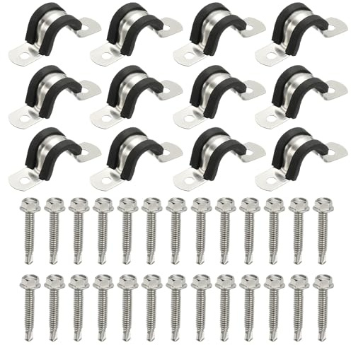 PATIKIL 12 Stück Rohrschelle U Förmig, M12 x 12mm Rohrschellen mit Gummieinlage, Schlauchschellen Kabelschelle Kabelklemme 304 Edelstahl für Kabel Unterputz Wasserrohre Installation