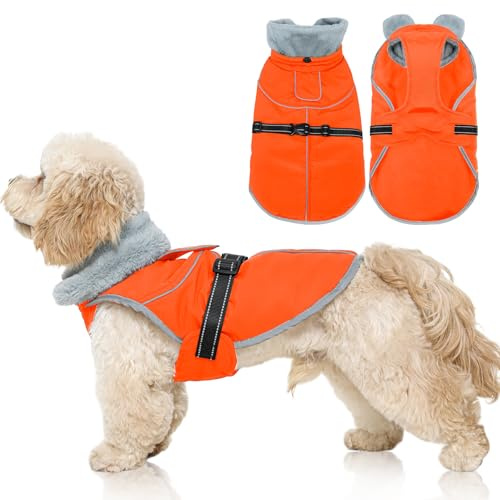 Kuoser Hundemantel Winter Warm Wasserdicht Fleecejacke Hund, Verstellbar & Reflektierend, Weiche Hundejacke für Mittlere Hunde, Farbe Orange S