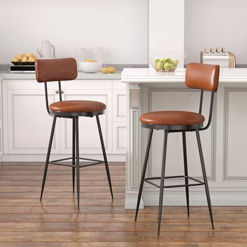 Juego de 2 sillas de bar, acolchado taburetes de bar, taburetes altos modernos, capacidad de carga máxima 136 kg y altura 65 cm, silla de cocina para comedor, oficina (2 marrón)