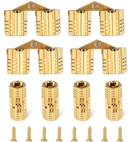 4 Stück Einbohrscharnier, Scharniere klein, Mini Scharniere für Holz, 8x18mm, Gold, Ideal für DIY-Projekte und Modellbau