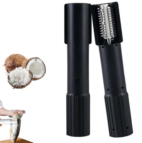 Electric Coconut Grater Machine, Handheld Coconut Scraper Peeler Shredder, Electric Fish Scaler Tool, Stainless Steel Coconut Fish Crusher Manual Electric Roller with Protective Cover (Black)