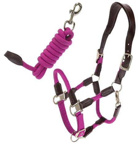 Brama West COVALLIERO Juego de cabestro y cuerda para caballos Cordano Deluxe, cabestro ajustable, correa de 2 m (Berry, Pony)