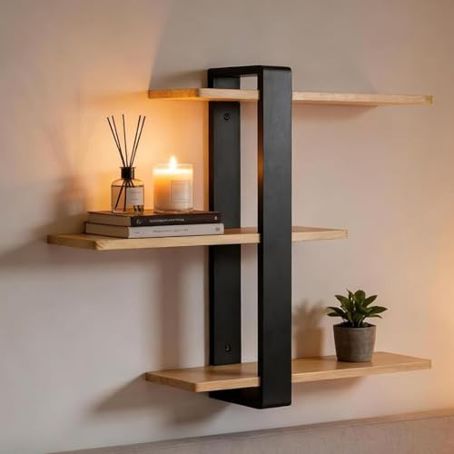 Wandregal Holz Set Schweberegal aus Massivholz – Rustikale Hängeregal Wandregale für Wohnzimmer, Küche, Bad, Büro Vintage Holzregal als Bücherregal Wand, Dekoregal, Badregal Einfach zu montieren