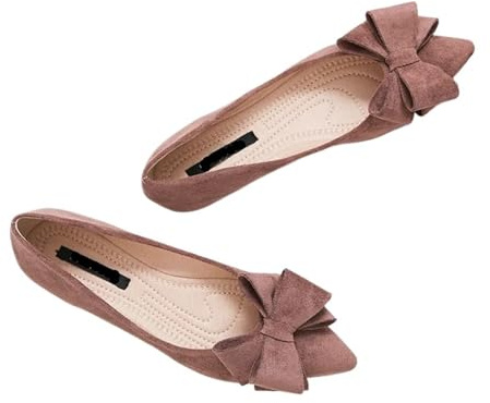 Vikbara platta skor för kvinnor rosett platta skor kvinna fjärilsknut balett kontor spetsig tå grund dra på vikbar ballerina, Färg 3, 40 EU