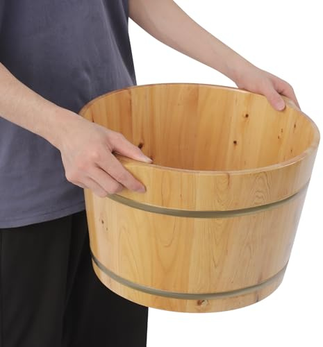 Baignoire de pieds en bois de cyprès, seau de bain de pieds classique avec conservation de la chaleur, bords doux et facile à transporter, idéal pour la détente, le soulagement de la fatigue et le
