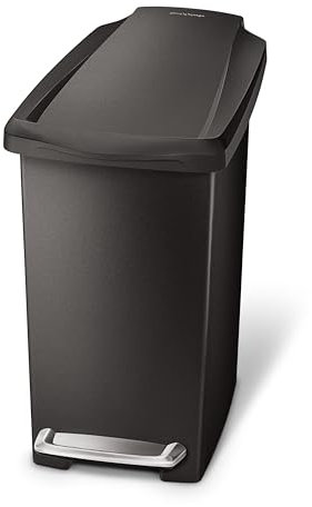simplehuman CW1329 10L Slim Pedal Bin, Small Bin for Bathroom Bedroom Office, Strong Steel Pedal, Slim Space-Saving Shape, Black Plastic