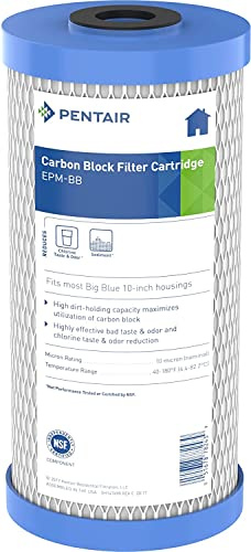 Pentair Pentek EPM-BB Big Blue Carbon Water Filter, 10-Inch, Whole House Modified Epsilon Carbon Block Replacement Cartridge with Bonded Powdered Activated Carbon (PAC) Filter, 10 x 4.5, 10 Micron