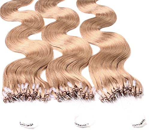 hair2heart Microring Extensions Echthaar Gewellt - 25 Strähnen 1g 50cm 8/01 hellblond natur-asch