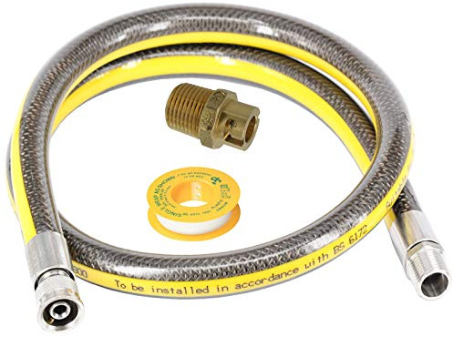 SPARES2GO Universal Oven Cooker Gas Supply Hose, PTFE Pipe Tape & Micro Connector (4ft 1/2 inch, Bayonet, BS EN14800 CE)