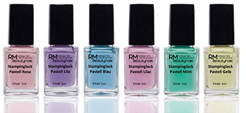 6x5ml Stamping-Lack Pastell Set Rosa Lila Blau Lilac Mint Gelb Nagellack Nail Polish Fingernägel (6er Pack)