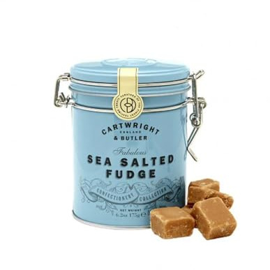 Cartwright & Butler Salted Caramel Fudge, blue tin, Weichkaramell mit Butter und Meersalz, blaue Dose, 1er Pack (1 x )