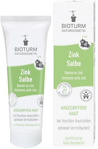 BIOTURM Zink-Salbe 50 ml – 10% Zinkoxid – Anti Pickel Zinkpaste – leichte, gut verteilbare Textur zum Austrocknen feuchter Hautstellen – Bio-Jojoba & Bio-Bienenwachs – punktuelle Pflege