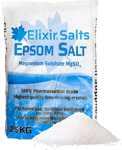 Elixir Gardens Epsom Bath Salts | 25kg Pharmaceutical Grade Spa Bathing Magnesium Sulphate