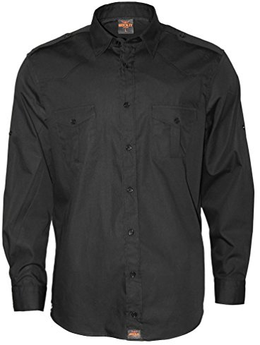 ROCK-IT Apparel Hombres Camisa Manga Larga Aspecto Militar, Camisa Camisa Casual de Trabajador [Tallas S-5XL] 100% algodón, Camisa de Verano con Botón Delantero y Bolsillos I Negro Large