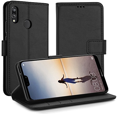 Simpeak Hülle Kompatibel mit Huawei P20 Lite, Handyhülle Kompatibel für P20 Lite Leder Flipcase [Kartensteckplätze] [Stand Feature] [Magnetic Closure Snap] - Schwarz