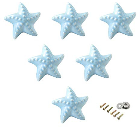 Schöner Keramik-Knauf, Seestern-Form, für Kinderzimmer, Möbel, Schränke, Schubladen, 6 Stück