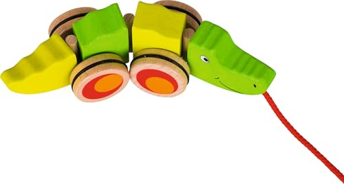 goki 54903 Ziehtier Krokodil aus Holz, Nachzieh-Spielzeug mit Tiermotiv, Lernspielzeug inklusive Schnur, Babyspielzeug fördert Koordination und Motorik, 20cm x 5cm x 6cm, ab 1 Jahr