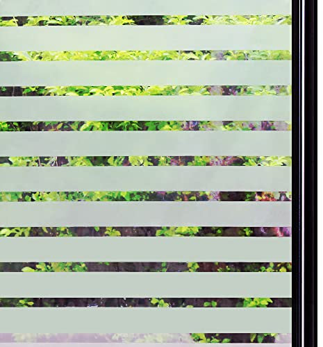 Qualsen Window Film Privacy, Frosted Stripe Privacy Self Adhesive Static Glass Cover for Office, Home, Kitchen (44.3 x 200 cm, Wide Stripe)