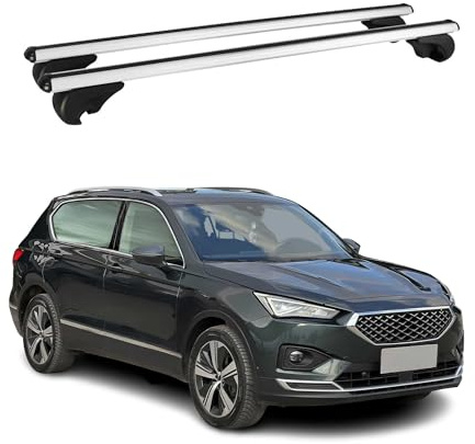 OMAC Dachträger für Seat Tarraco 2018-2024 Aluminium 2 Stangen Silber | TÜV/DIN 75302:2019 geprüft, Abschließbar, bis 75 kg Traglast, Querträger, Grundträger