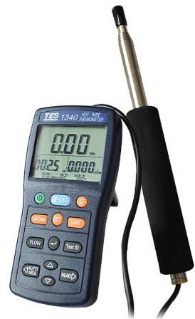 RaeSung TES-1340 Anémomètre thermique à fil chaud Testeur de vitesse d'air Testeur de débit d'air Testeur de débit d'air TES1340