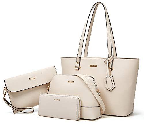 YTL Damen Handtasche Tote Shopper Groß Schultertasche Umhängetasche Geldbörse Kartenhalter Tasche 4-teiliges Set für Büro Schule Einkauf Reise Geschenk Beige