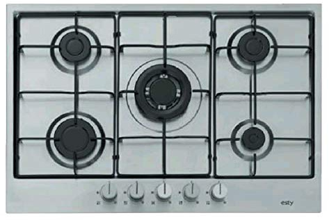 Piano Cottura da 75 cm a gas, N° 5 Fuochi, 1 bruciatore WOK, Inox