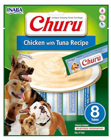INABA Friandises liquides pour Chien Churu crème au Poulet et Thon - 8 Tubes de 20g