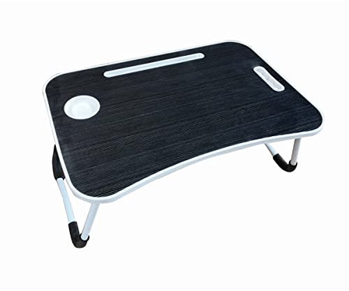 PrimoLiving klappbarer Laptoptisch mit Tassenhalterung - Handy-/Tabletschlitz Laptop Tisch für Couch Bett Tablett Tragbar Notebooktisch Schwarz
