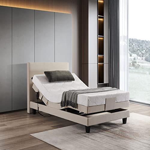 De RUCCI Motorbett Modell 209E Riva Bestes Preis-Leistungs-Verhältnis, Zwei Jahre Garantie auf den Bettmotor, mit hochrangiger Visco-Matratze, DREI Farben wählbar (120 x 200 cm, Beige)
