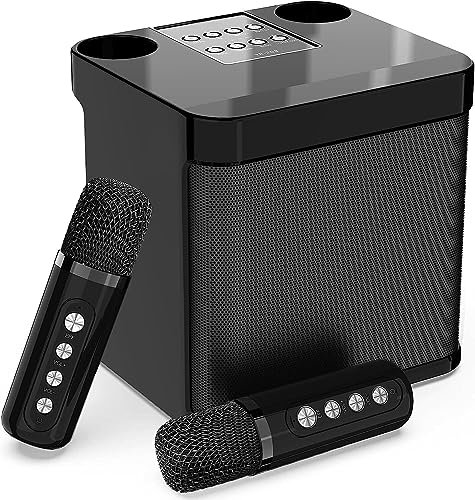 Karaoke Maschine,Bluetooth Karaoke Anlage mit 2 Mikrofonen, Tragbares Lautsprecher mit mikrofon, Karaoke Set Karaoke Mikrofon mit USB/TF-Karte/AUX,für Heimparty,Hochzeit,Kirche,Picknick