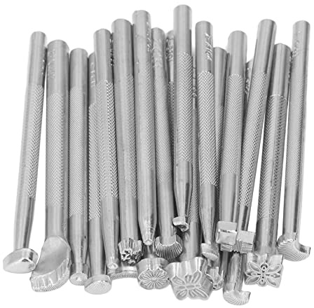 Juego de Punzones de Sellos de Metal, 20 Piezas, Herramientas de Repujado de Cuero, Kit de Martillo de Repujado Tallado Manual para Artesanía de Cuero