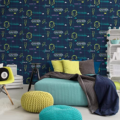 Holden Gamer Wallpaper Retro Gaming Navy Blue/Neon Yellow 13310