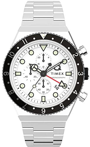 Timex Herrkronograf kvarts armbandsklocka Q GMT, Silver/vit, Armband
