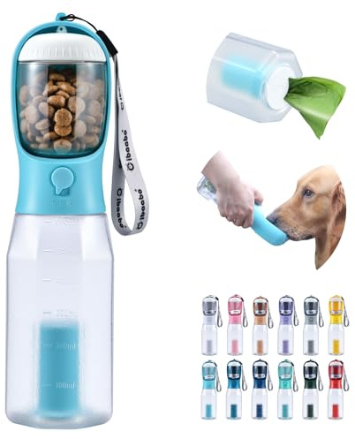 Cibaabo Dog Water Bottle with Food Container & Poop Bag Holder, Travel Water Bowl, Portable Pet Dispenser, Dog Gifts Stuff Accessories Items, Puppy Essentials for Yorkie Chihuahua Walking Hiking