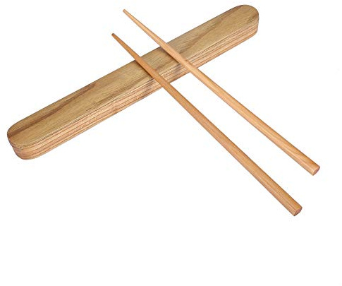Portable Wooden Chopsticks Japanese Style with Wood Case Reusable Utensils for School Camping Travel Box (Pull light color chopsticks box + chopsticks) Lunch Box