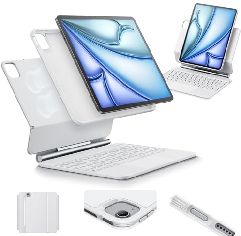 ESR Hülle mit Keyboard, Tastatur für iPad Air 11 Zoll(M3/M2, 2025/2024), Pro 11/Air 6/5/4, Magnetischer Ständer, Federnde Leuchttasten, Multi-Touch-Trackpad, Weiß | für iPad Air 5/4. Gen, Sicherer Magnetverschluss, Abnehmbare Rückseite, Multi-Touch-Trackpad, DEU QWERTZ, Weiß