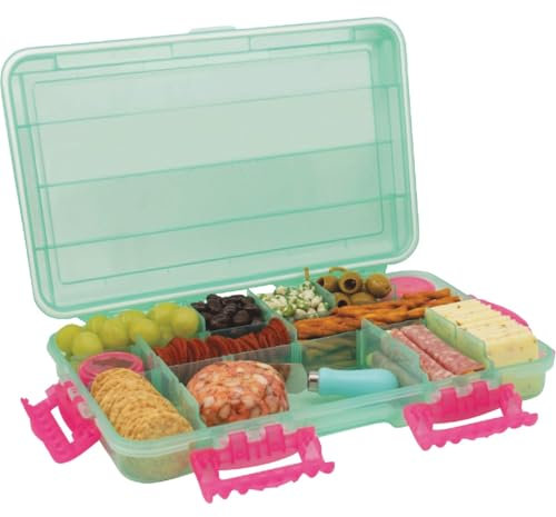 SubSafe Charcuterie Safe - BPA-Free, Food Safe Charcuterie Board with Lid & Handle - Portable Snack Tray Organizer with Dividers, Mini Containers & Cheese Knife - Dishwasher Safe - Seafoam Green