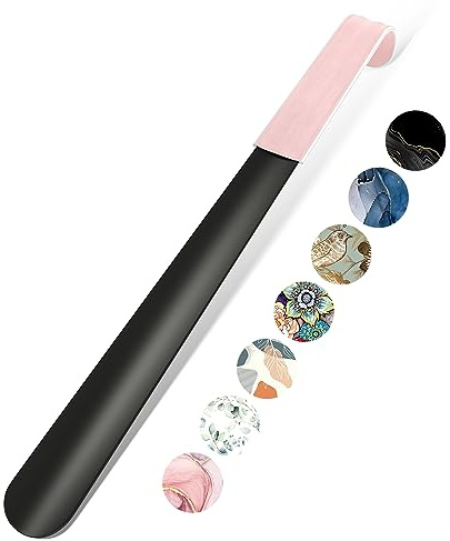 Gukeniu 16.5 Inch Long Handle Shoe Horn for Seniors Men Women Kids, Metal Shoe Horns for Boots, Pink