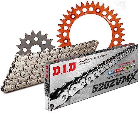 DID - Juego de cadenas de aluminio 520ZVM-X/108 con cierre de remache naranja para KTM SMC Super Moto 660 ccm año de fabricación 2002-2006