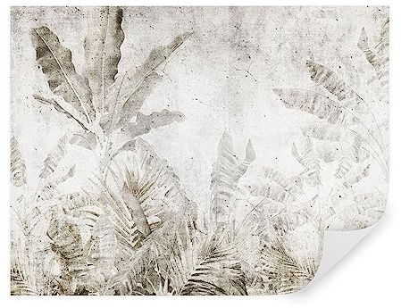 TAPEKO - Carta da parati moderna 400x280 cm, fotomurali serie premium design, foglie di banano su un muro di cemento, carta da parati per camera letto, soggiorno, u73886