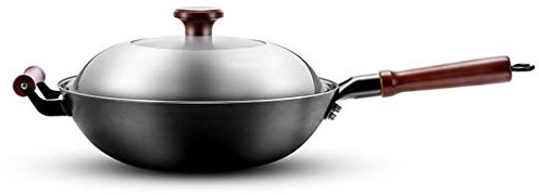 OQHAIR Wok eléctrico de Acero Inoxidable Wok Antiadherente con Tapa Wok Cubierto Antiadherente anodizado Duro avanzado (Tamaño : 34) (34)