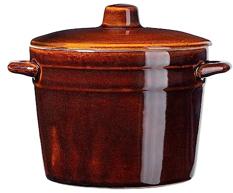 KADAX Steinzeugtopf, Keramiktopf mit Seitengriffen und Deckel, Spülmaschinenfester Steinguttopf, handgemachter Gärtopf aus Keramik, Einlegtopf für Gurken (2,5L)