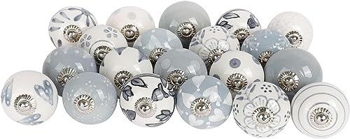 Art Of Creation Türknäufe aus Keramik, Grau und Weiß, 8 Stück, Premium-Qualität, Verschiedene Designs, handgefertigt, Vintage, Shabby-Chic, Innenmöbel, Schrank, Kleidersc