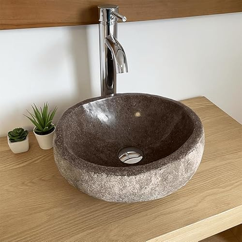 Lavabo de 30 cm de piedra de río marrón con tonos rojos - Racotta