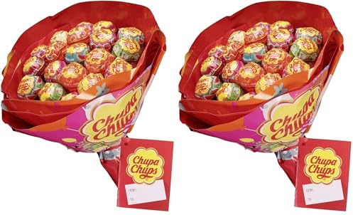 Chupa Chups Lutscher Blumenstrauss, Lollipop-Strauss mit 19 Lollis in sechs Sorten, Geschenk-Idee für Geburtstag, Jahrestag, Valentinstag & Muttertag (Packung mit 2)