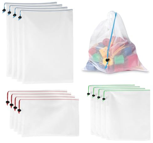 XiangSKY 12 Pcs Mesh Bags - Eco-Friendly Toy & Grocery Storage with 3 Sizes for Fruits, Vegetables, Toys