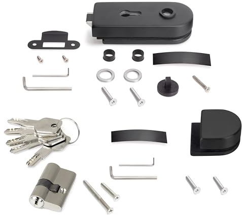 Emuca - Kit de serrure et de gâche pour portes en verre doubles, loquet horizontal pour porte en verre 8-12mm, acier et aluminium, peint en noir