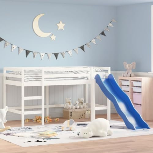 Festnight Hochbett Kinder mit Rutsche Leiter Spielbett 80x200 cm Jugendbett Kinderhochbett Kinderbett Etagenbett Einzelbetten Bettgestell Kinderzimmer Rutschbett Halbhochbett