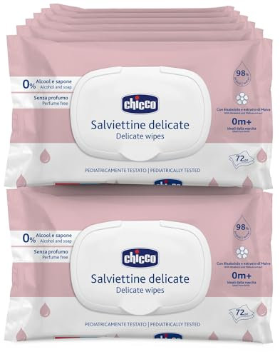 Chicco Toallitas Para Bebés Delicadas y Multiusos Con Clip, Sin Alcohol, Adecuadas Para Pieles Sensibles, Megapack de 864 Toallitas, 12 Paquetes de 72 Cada Uno