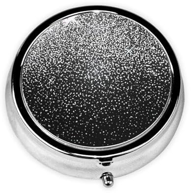 Runde Pillendose mit glänzendem Silber-Glitzer-Druck, tragbare Mini-Pillendose aus Metall, 3 Fächer, Medikamentenbox